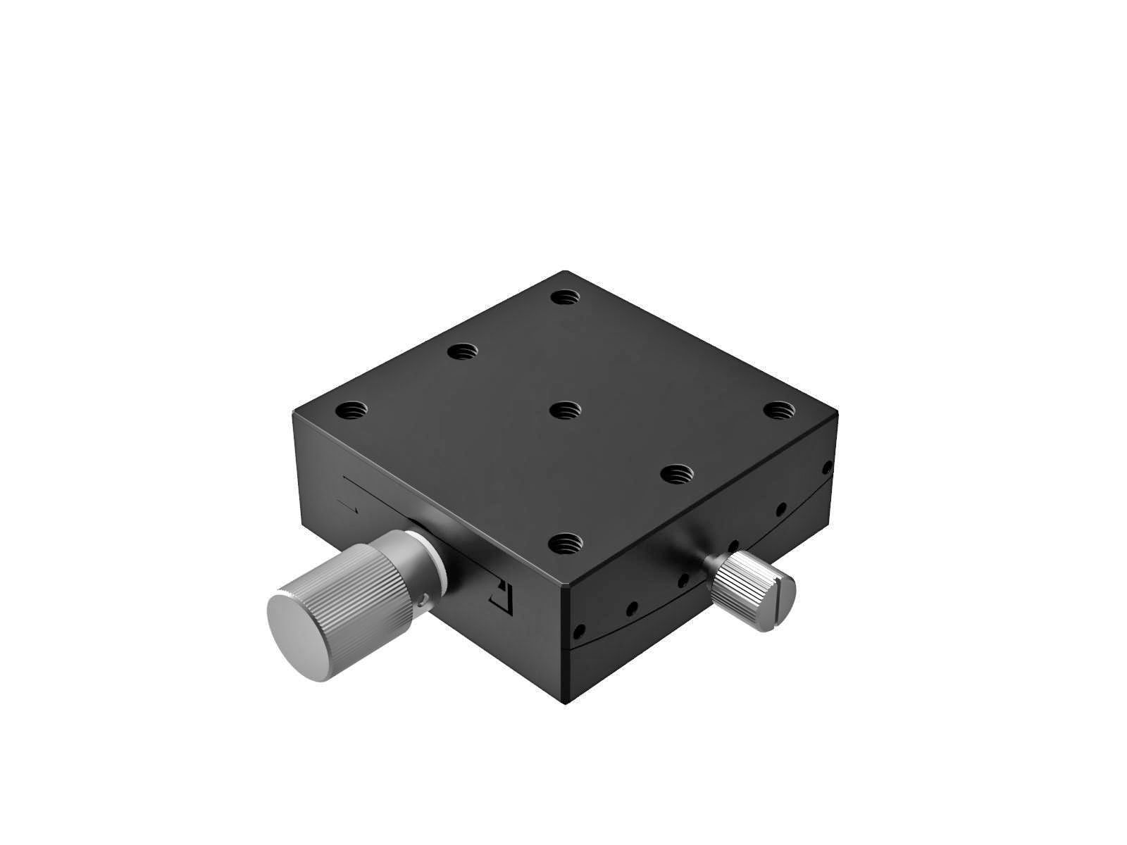 Goniometr 65X65mm, mosiężny wpust, 1-osiowy, +/-10°, wysokość osi 100mm, przekładnia ślimakowa, gwint 1/4-20 — zdjęcie produktu, nr katalogowy GOH-65A100UU