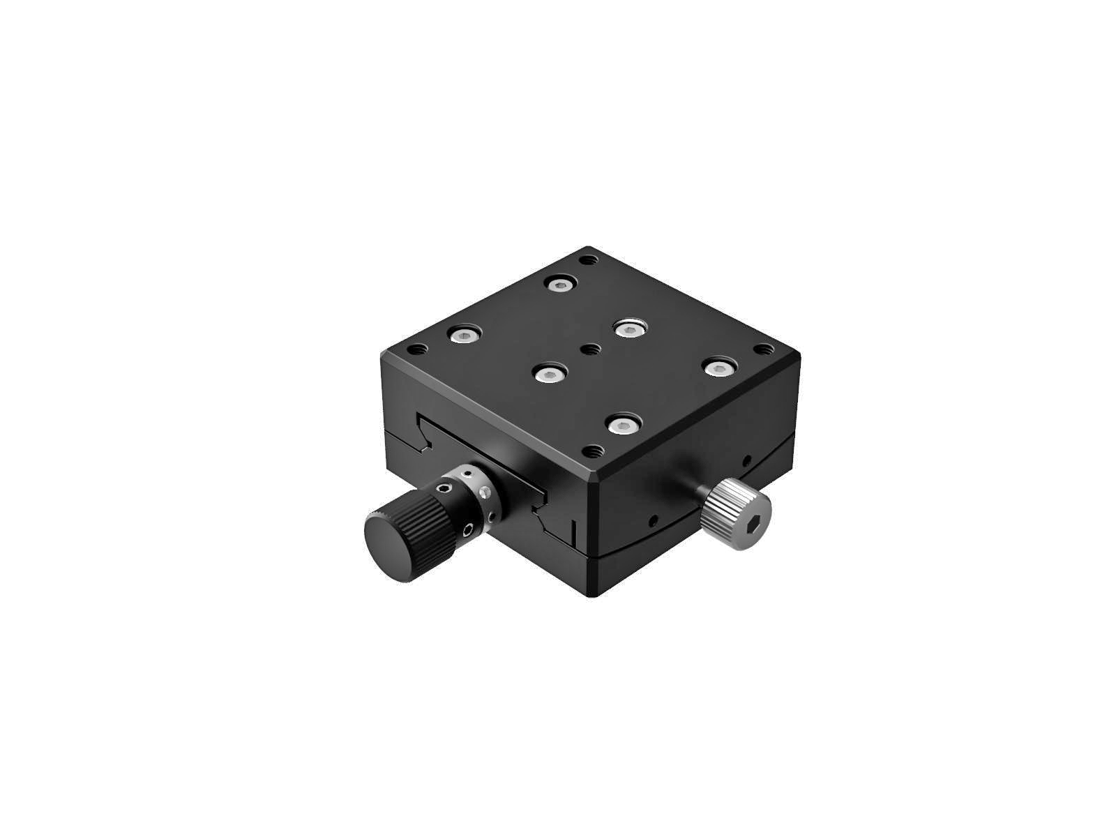 Goniometr 40X40mm, mosiężny V-grawer, 1-osiowy, +/-6°, wysokość osi 60mm, przekładnia ślimakowa, gwint M4 — zdjęcie produktu, nr katalogowy GOHB-40A60
