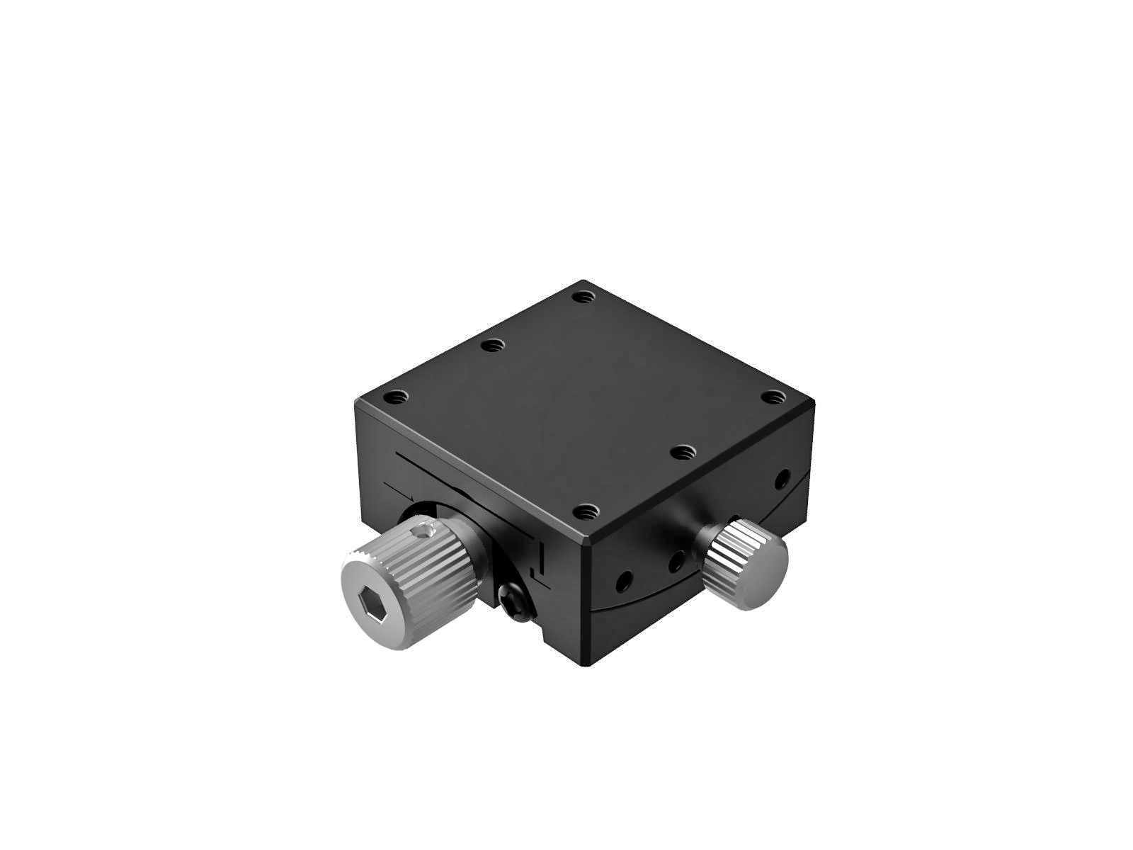 Goniometr 25X25mm, mosiężny wpust, 1-osiowy, +/-20 stopni, 18mm wysokość osi, przekładnia ślimakowa, gwint M2 (GOH-25A18)