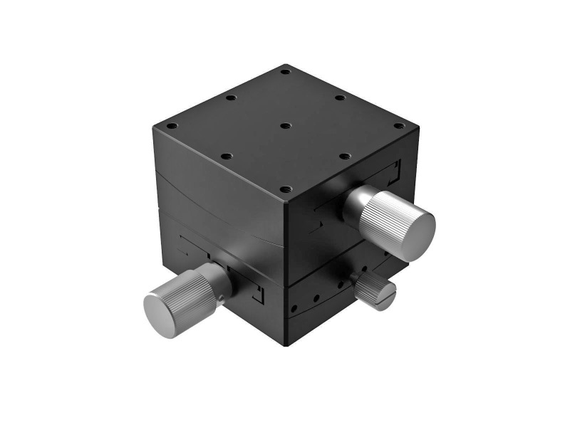 Goniometr 60X60mm, mosiężny wpust, 2-osiowy, +/-15 stopni, wysokość osi 84mm, przekładnia ślimakowa, gwint M4 (GOH-60B84)