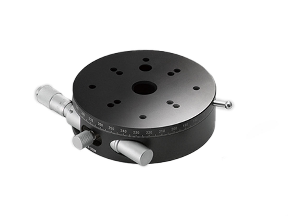 Stolik obrotowy z łożyskiem szlifowanym, średnica 98mm, aluminiowy, 360° ręczny obrót, +/-5° precyzyjna regulacja, napęd mikrometryczny, gwinty M4 (KSPA-986M)