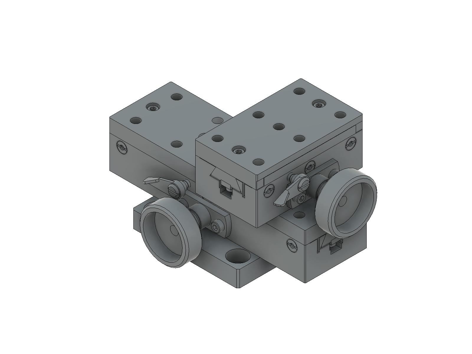Stolik XY 38X120mm z łożyskiem w kształcie wrzeciona, mosiężny, napęd zębaty, +/-15mm, gwinty M6 (TAR-381202-M6)
