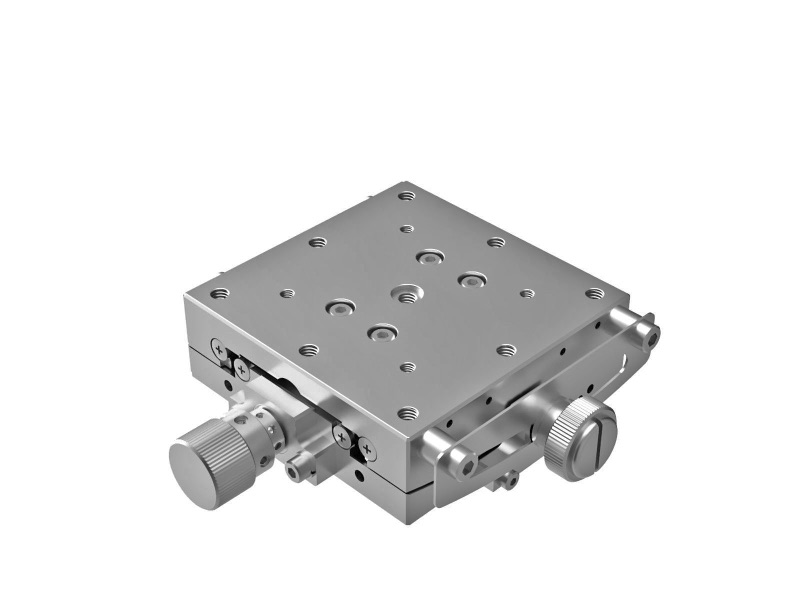 Goniometr 60x60mm z powłoką niklową, łożyska EXC, 1-osiowy, +/-8°, wysokość osi 105mm, napęd ślimakowy, gwinty M4 (GOHT-60A105)