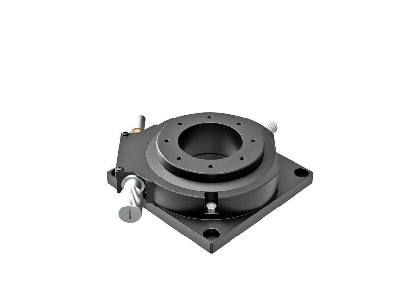 57mm średnicy, aluminiowy, obracający się stolik z łożyskiem o szlifowanej powierzchni, 360 stopni ręcznego obrotu, +/-5 stopni precyzyjnej regulacji, napęd na śrubę sześciokątną, gwinty M4 — zdjęcie produktu, nr katalogowy KSPA-806FPH