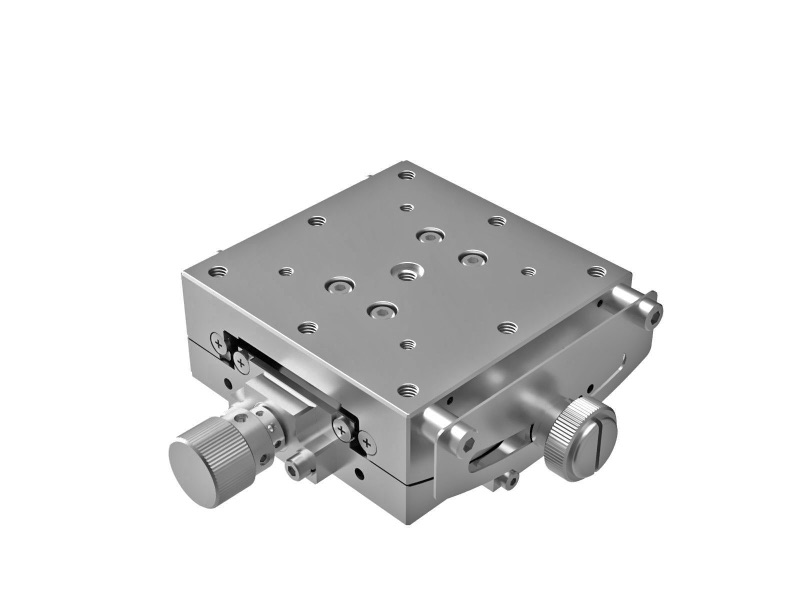 Goniometr 60x60mm z powłoką niklową, łożyska EXC, 1-osiowy, +/-15°, wysokość osi 60mm, napęd ślimakowy, gwinty M4 (GOHT-60A60)