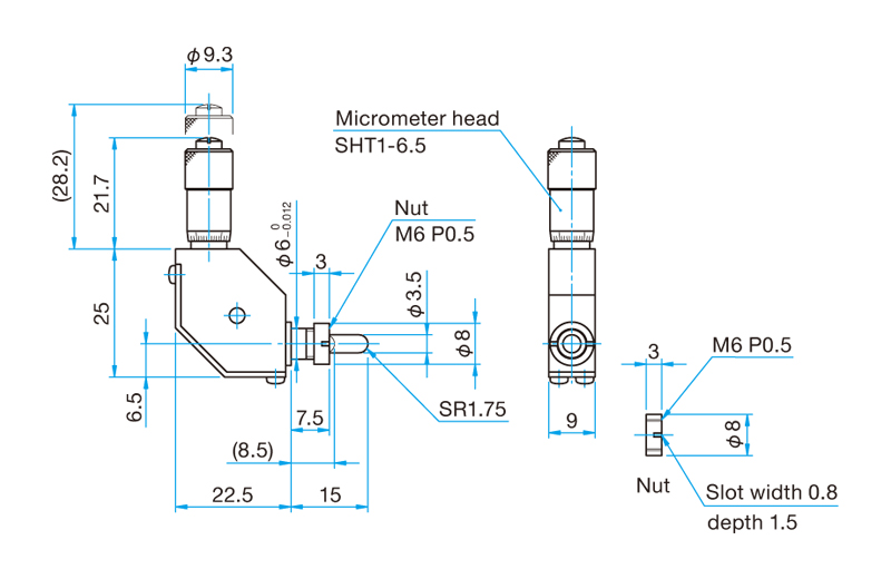 Głowica mikrometryczna pod kątem prostym MDC-6.5R, końcówka kulista — zdjęcie produktu, nr katalogowy MDC-6.5R