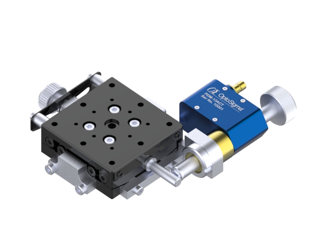 Silnikowy goniometr 40X40mm, łożyska EXC, 1-osiowy, 10 stopni, wysokość osi 60mm, piezomotor, gwint M3 (GOHT-40A60BMS-PDM)